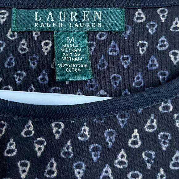Lauren Ralph Lauren Women’s Black Multi in Abstract Print 3/4 Sleeve Shirt Sz-M - Picture 4 of 6